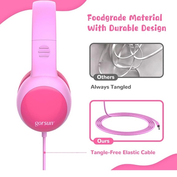gorsun Kids Headphones with Limited Volume, Children's Headphone Over Ear- pink - Picture 6 of 10